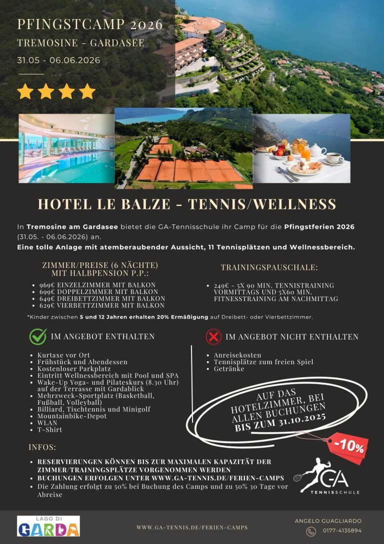 Tenniscamp Osterferien 2025 Trainingslager in Italien in den Osterferien 20.4 - 26.4.2025