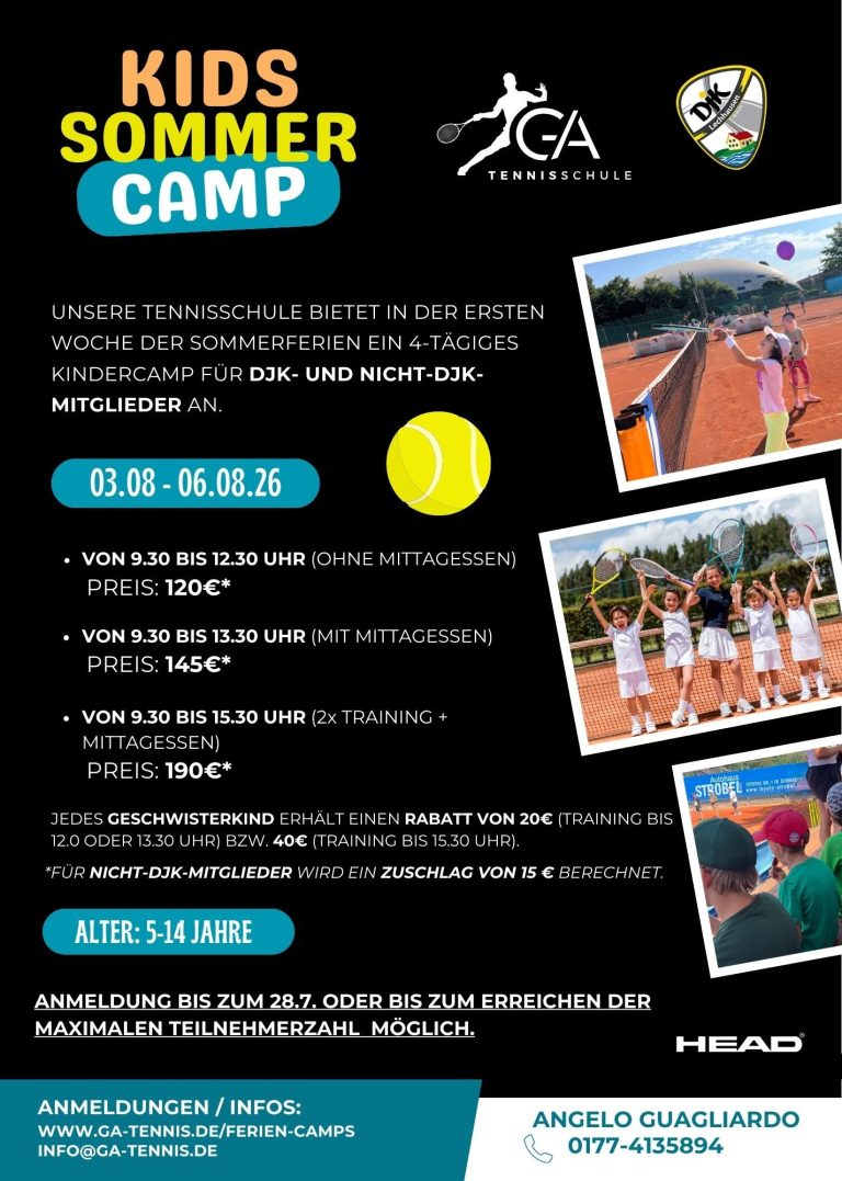 Kindercamp Tennis Kindercamp in den Sommerferien 2026 in Augsburg-Lechhausen bei der GA-Tennisschule und Padel